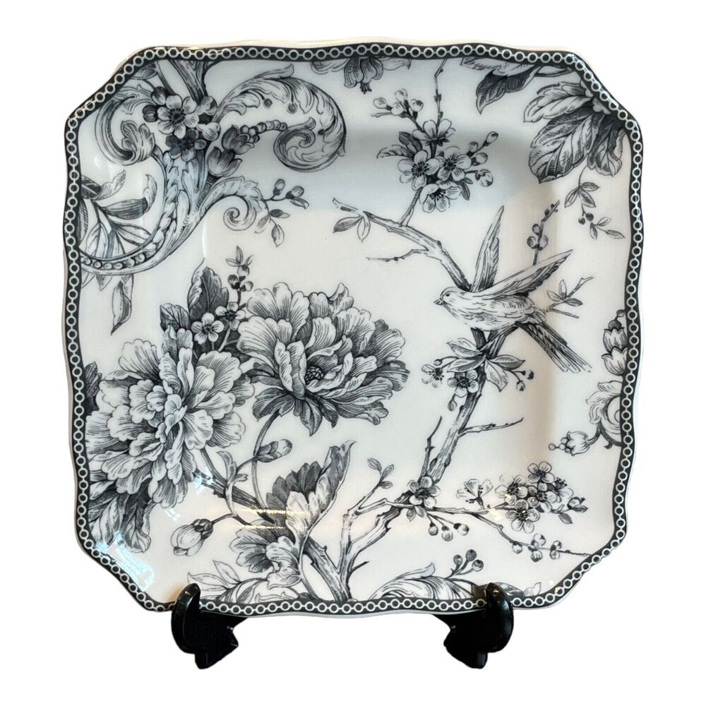 222 Fifth Adelaide Grey & White Square Salad Plate 8.5"